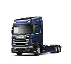 Blå Scania R450 chassis uten påbygg
